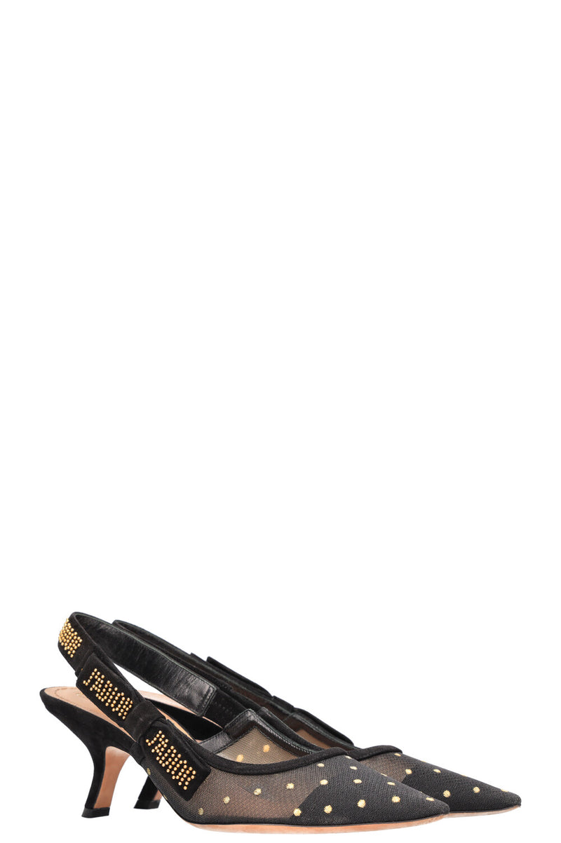 CHRISTIAN DIOR J'Adior Slingback Heels Gold Dots Black