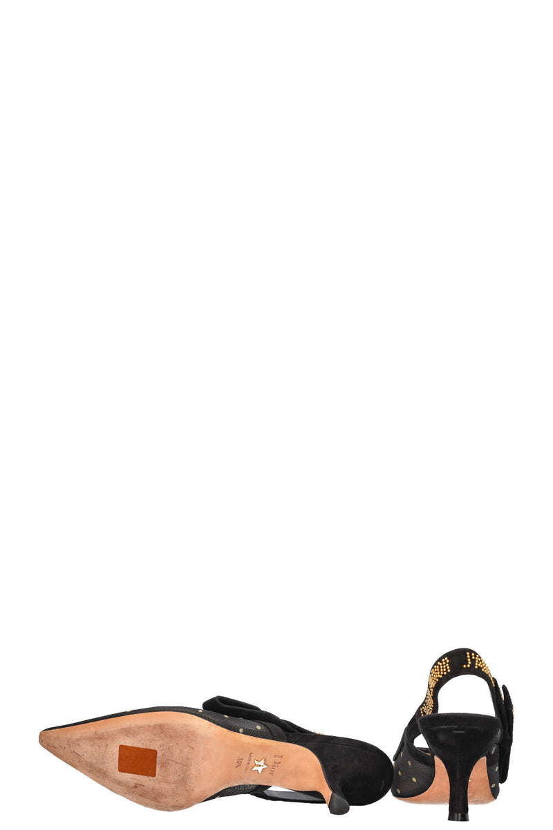 CHRISTIAN DIOR J'Adior Slingback Heels Gold Dots Black
