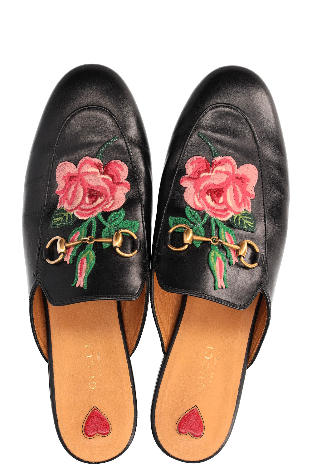 GUCCI Princetown Embroidered Roses Black