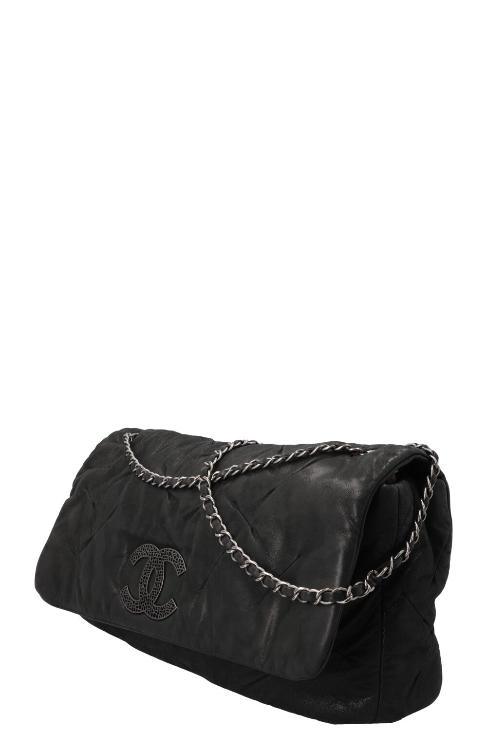 CHANEL Single Flap Iridescent Glint Bag Charcoal