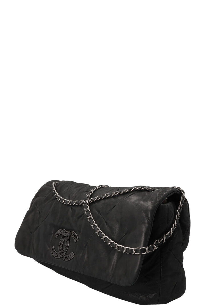 CHANEL Single Flap Iridescent Glint Bag Charcoal