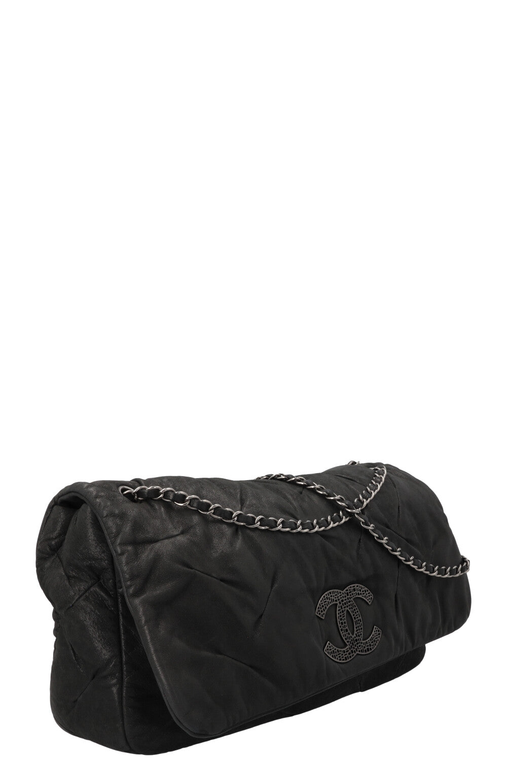 CHANEL Single Flap Iridescent Glint Bag Charcoal