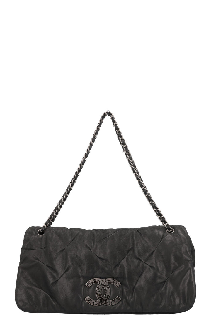 CHANEL Single Flap Iridescent Glint Bag Charcoal