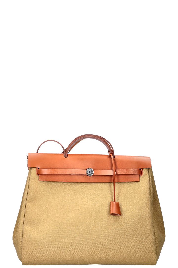 HERMÈS Herbag Zip 39 Toile Officier Green-Beige