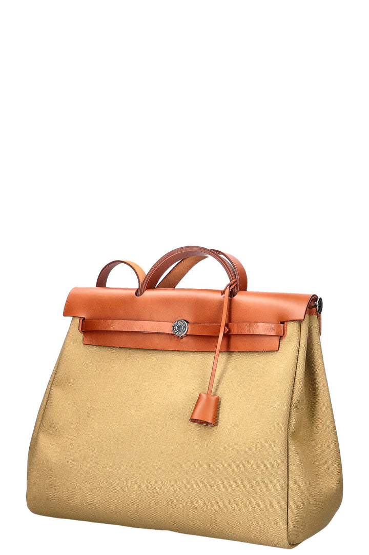 HERMÈS Herbag Zip 39 Toile Officier Green-Beige