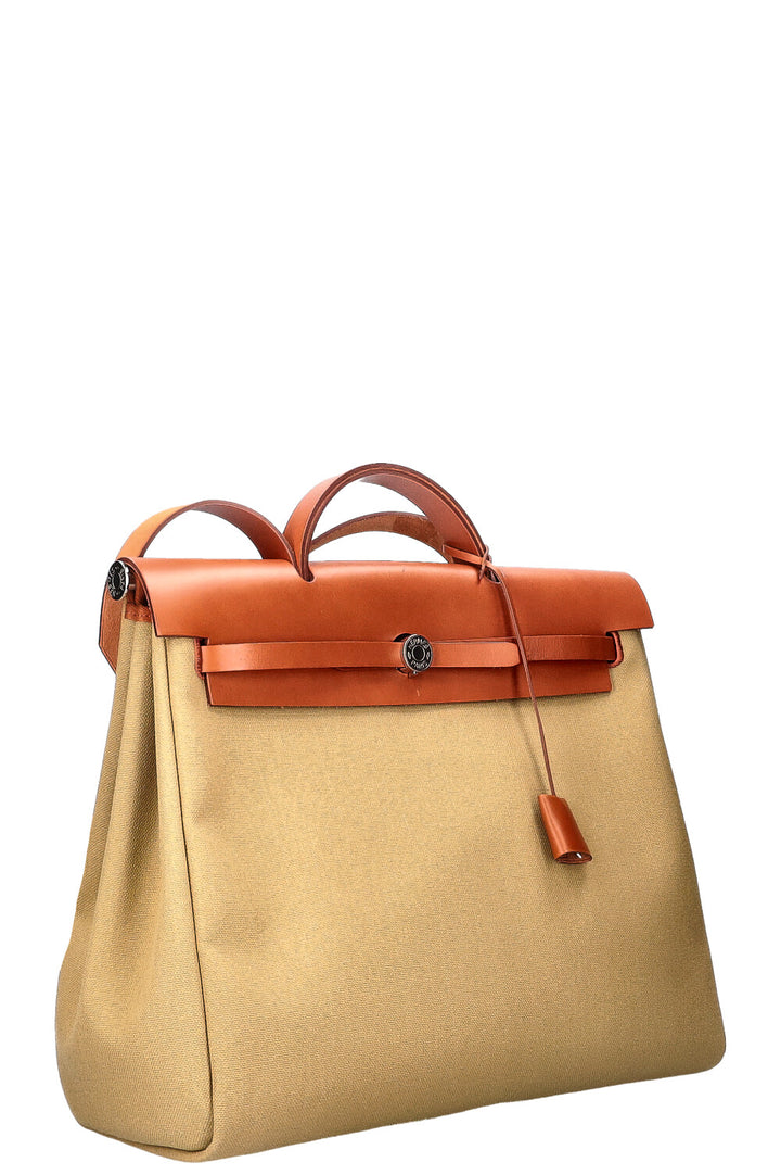 HERMÈS Herbag Zip 39 Toile Officier Green-Beige