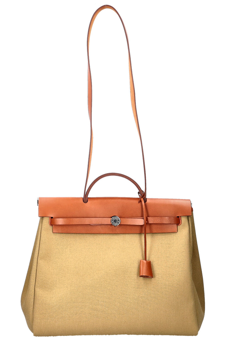 HERMÈS Herbag Zip 39 Toile Officier Green-Beige
