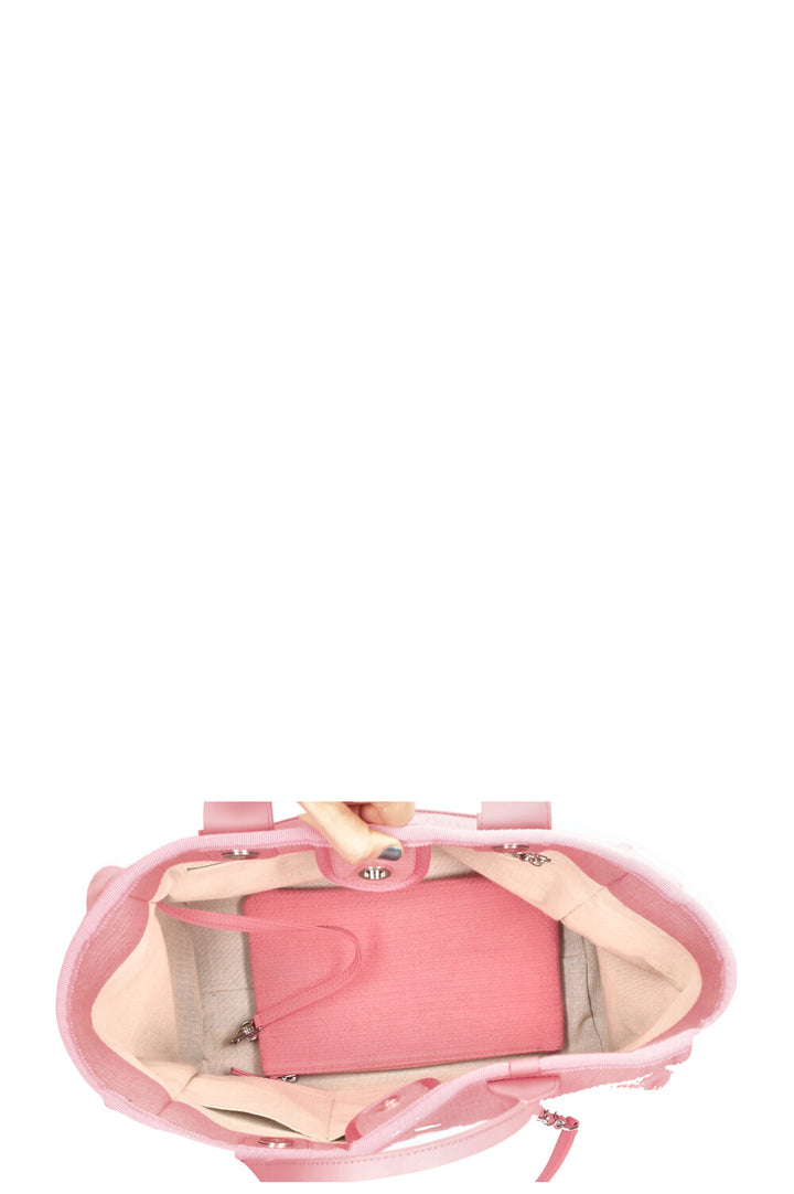 CHANEL Deauville Tote Bag Canvas Pink