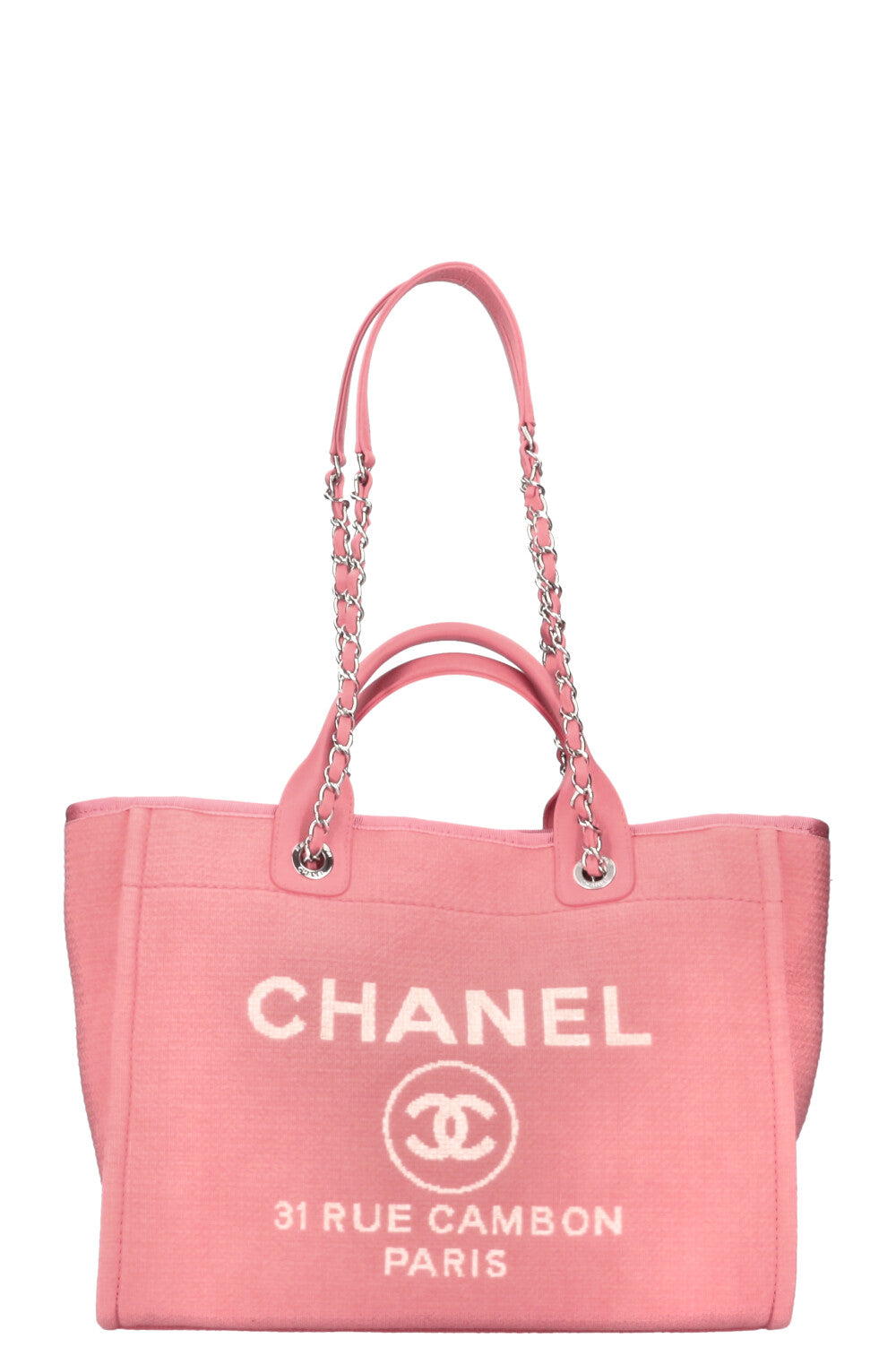 CHANEL Deauville Tote Bag Canvas Pink