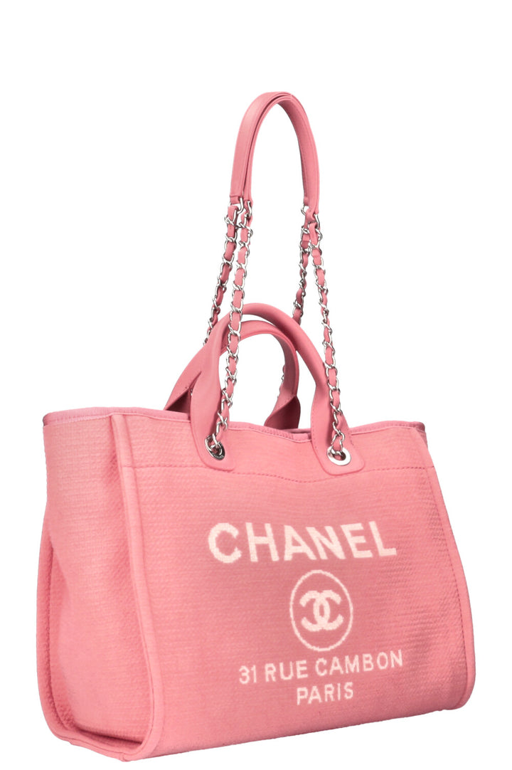 CHANEL Deauville Tote Bag Canvas Pink