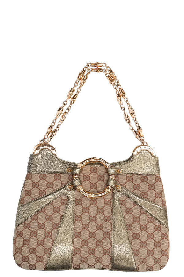 GUCCI Bamboo Chain Shoulder Bag  GG Canvas