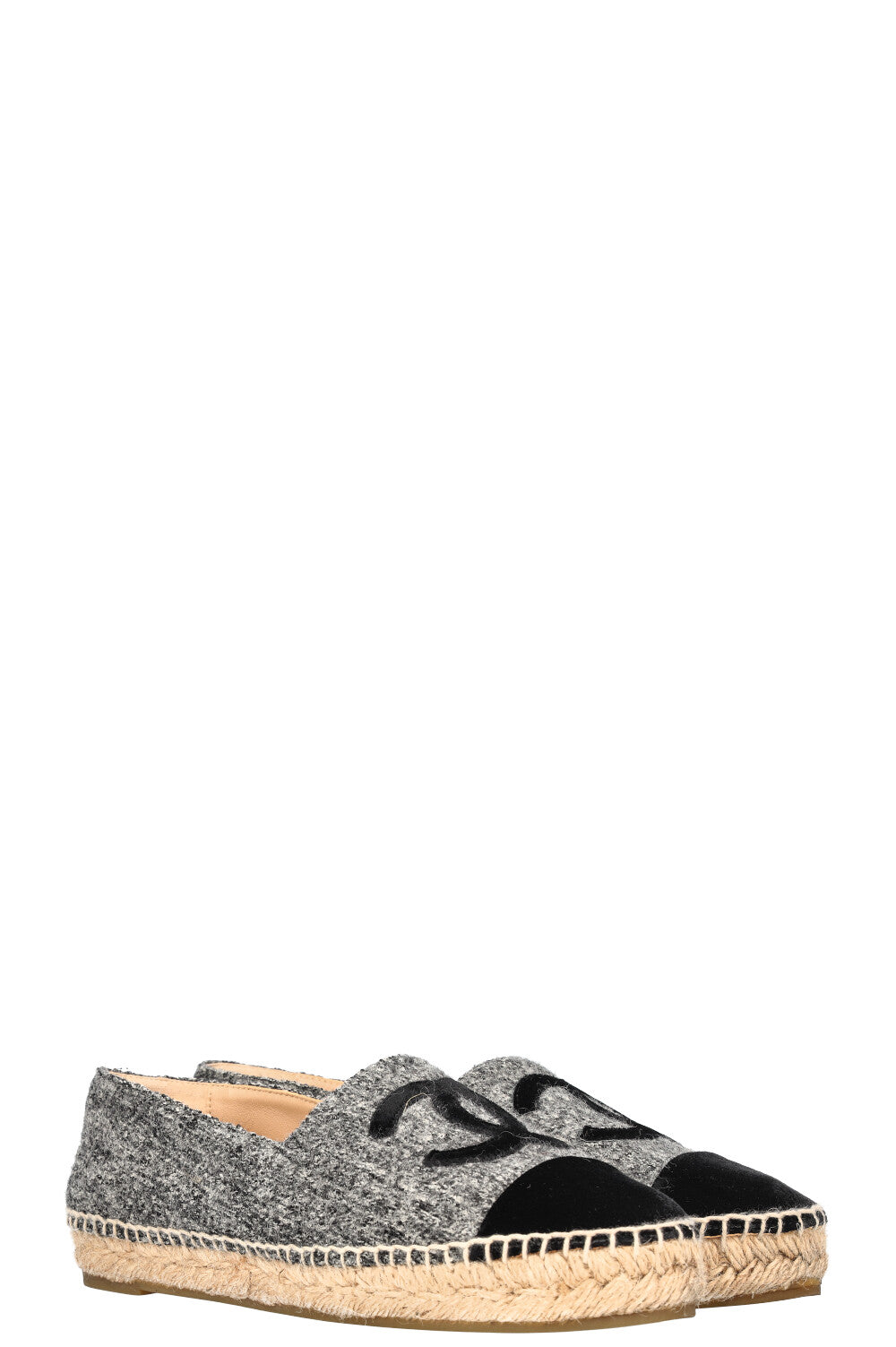 CHANEL Espadrilles Flats Tweed Grey