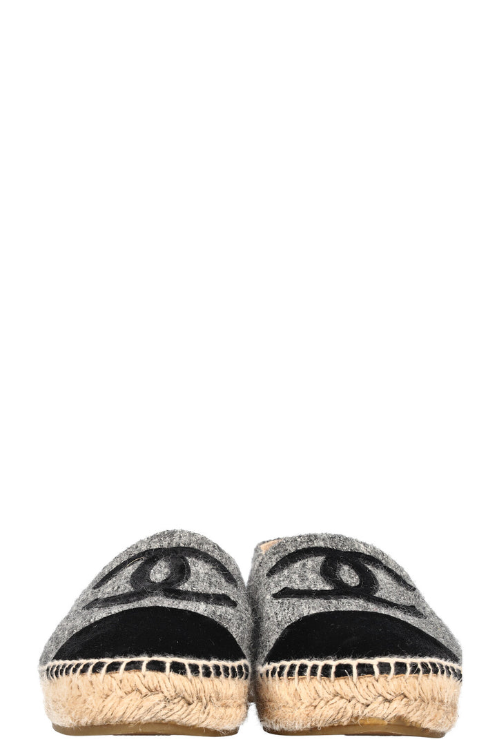 CHANEL Espadrilles Flats Tweed Grey