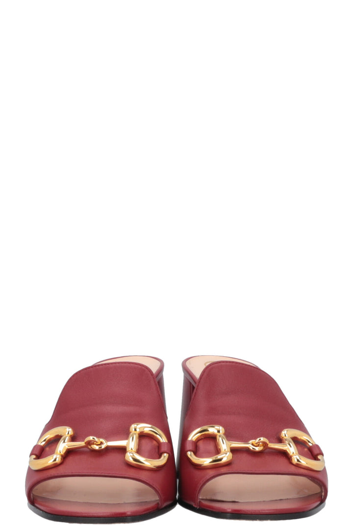 GUCCI Horsebit Mules Leather Red