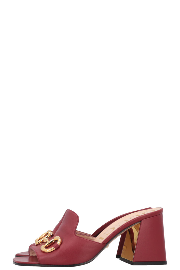 GUCCI Horsebit Mules Leather Red