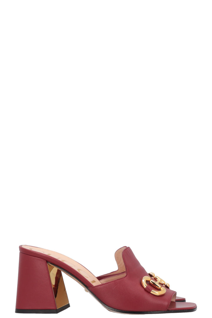 GUCCI Horsebit Mules Leather Red