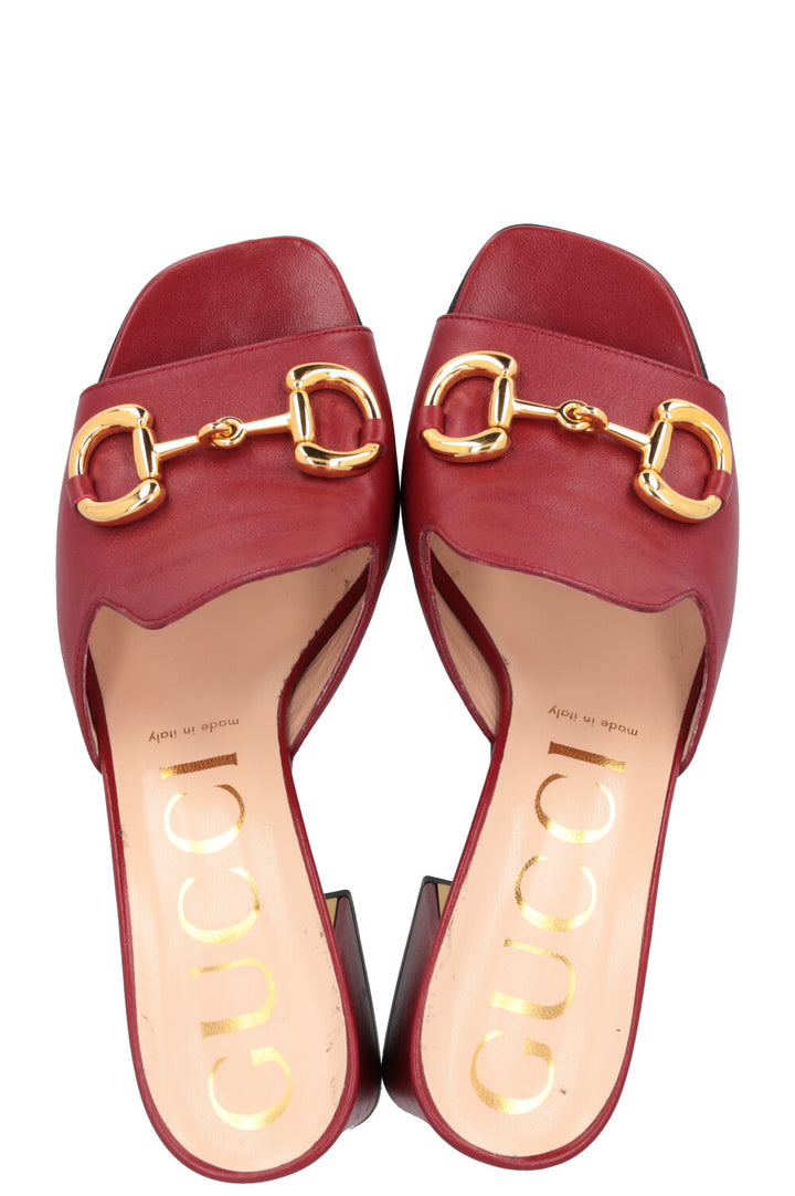 GUCCI Horsebit Mules Leather Red