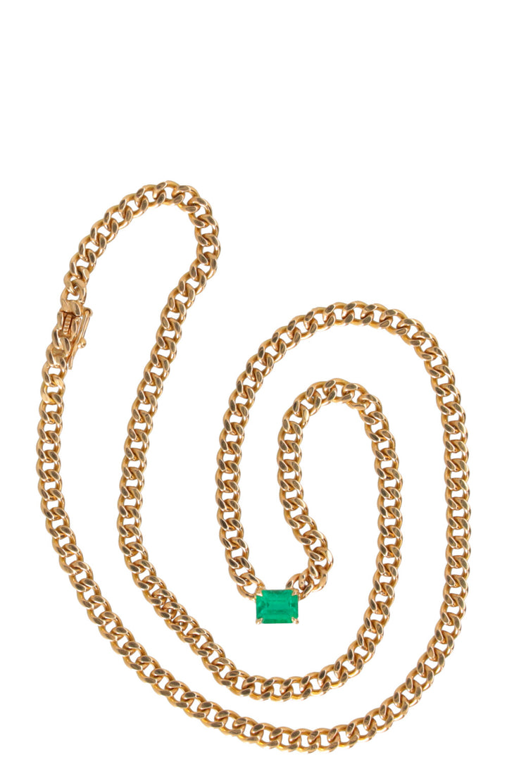 ANITA KO Cuban Link Necklace with Emerald Center