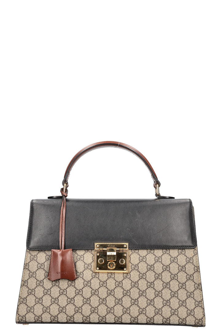 GUCCI Medium Padlock Top Handle Bag GG Coated Canvas & Leather