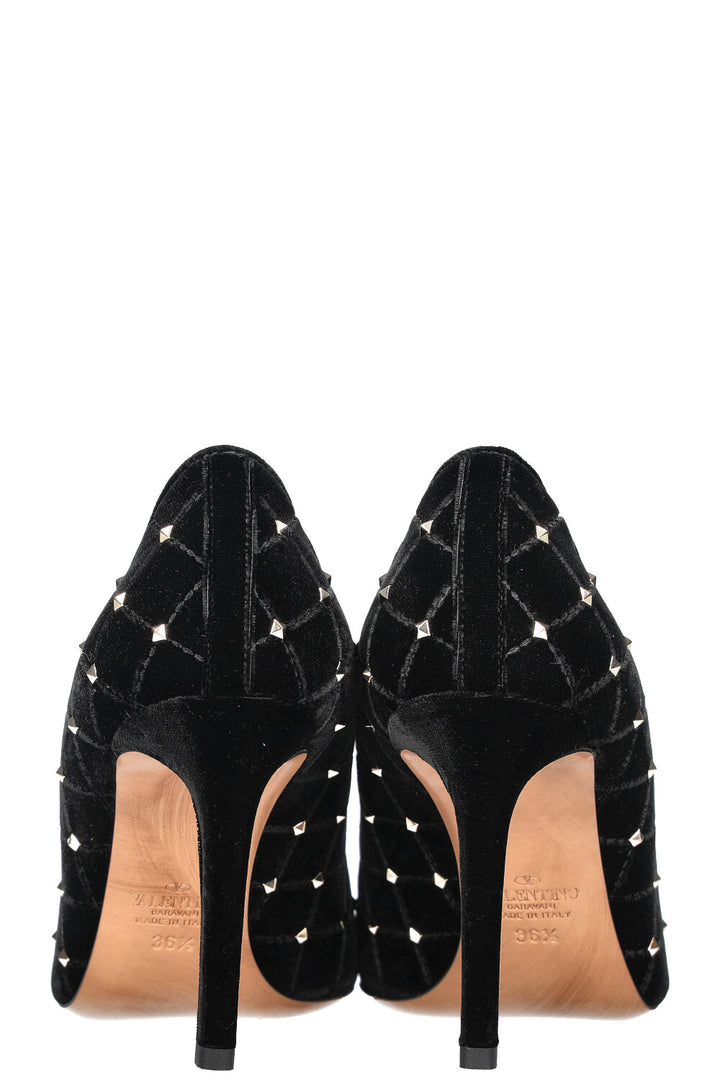 VALENTINO Spike Rockstud Heels Black Velvet