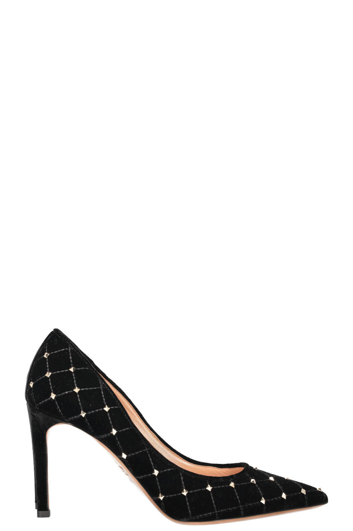 VALENTINO Spike Rockstud Heels Black Velvet