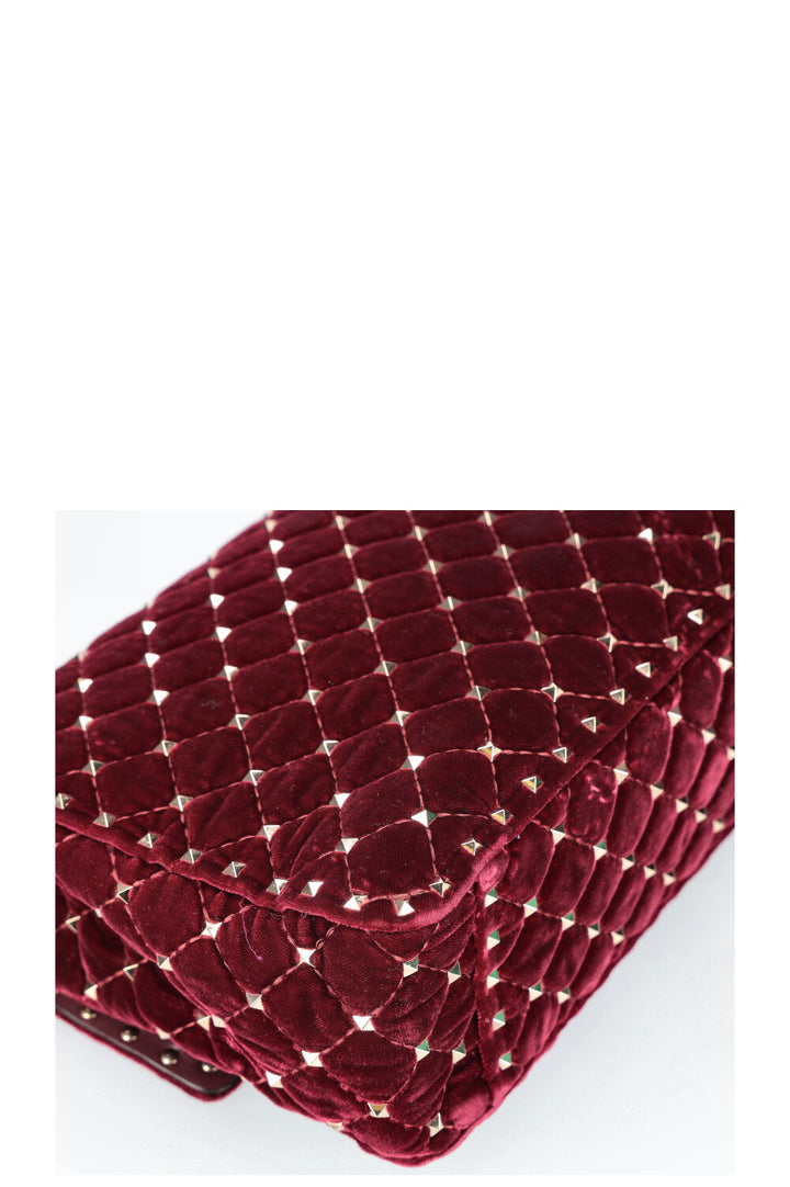 VALENTINO Spike Rockstud Top Handle Bag Velvet Red