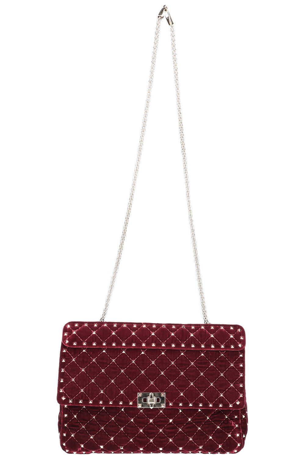 VALENTINO Spike Rockstud Top Handle Bag Velvet Red