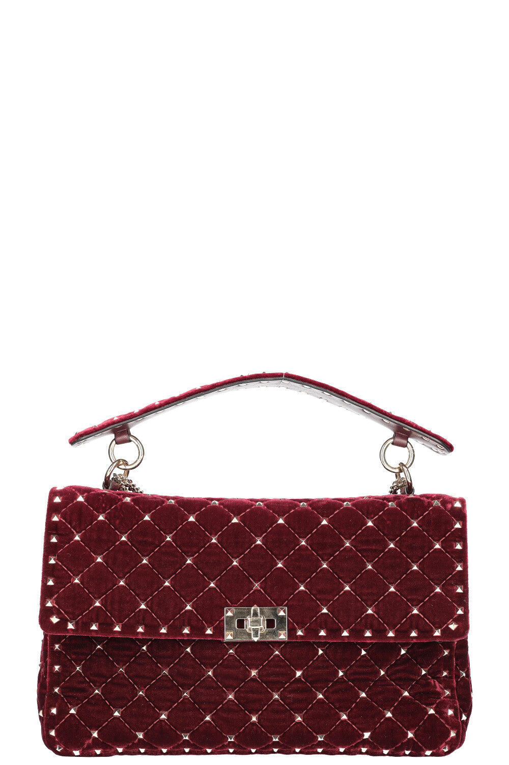 VALENTINO Spike Rockstud Top Handle Bag Velvet Red