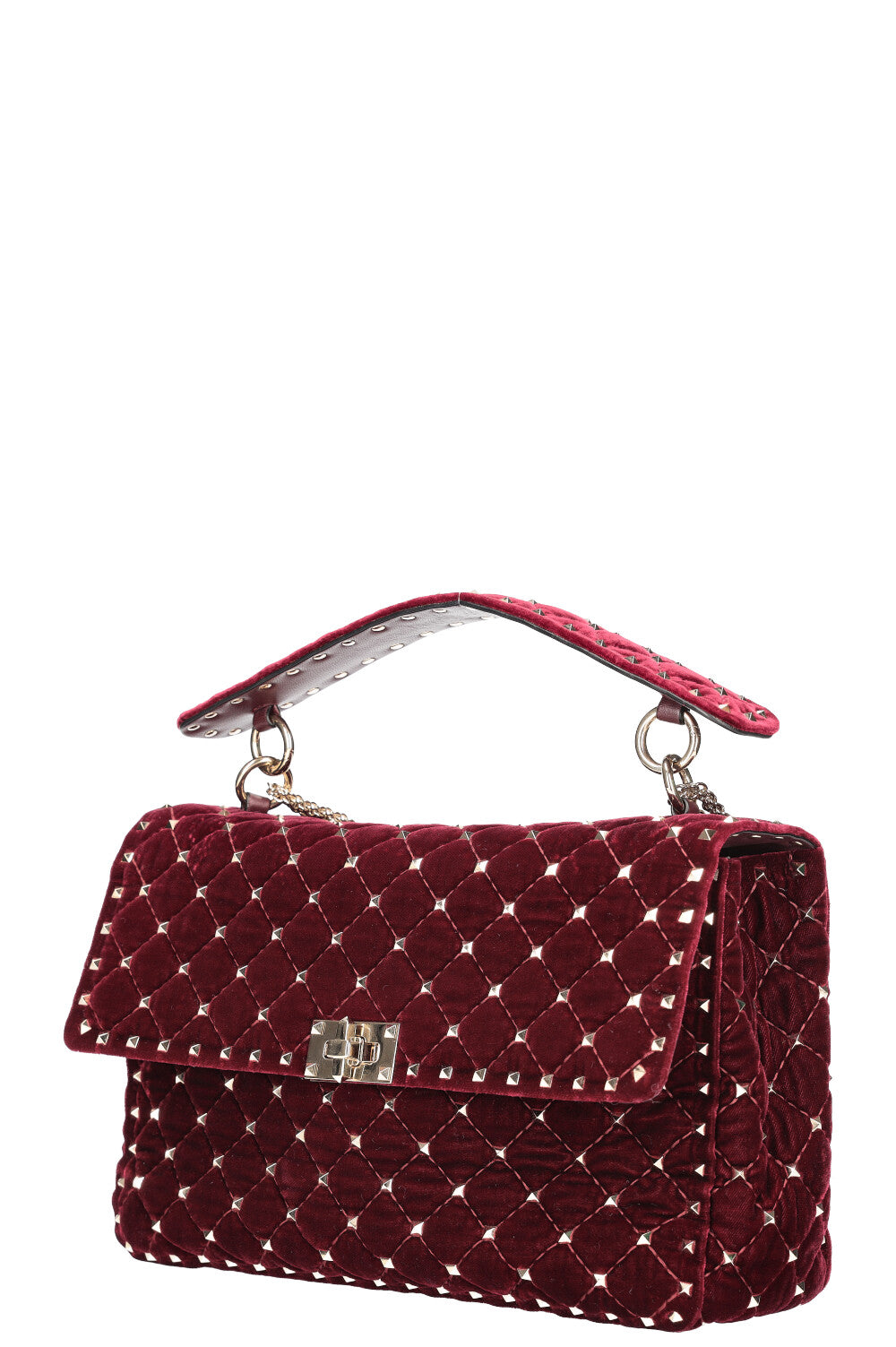 VALENTINO Spike Rockstud Top Handle Bag Velvet Red