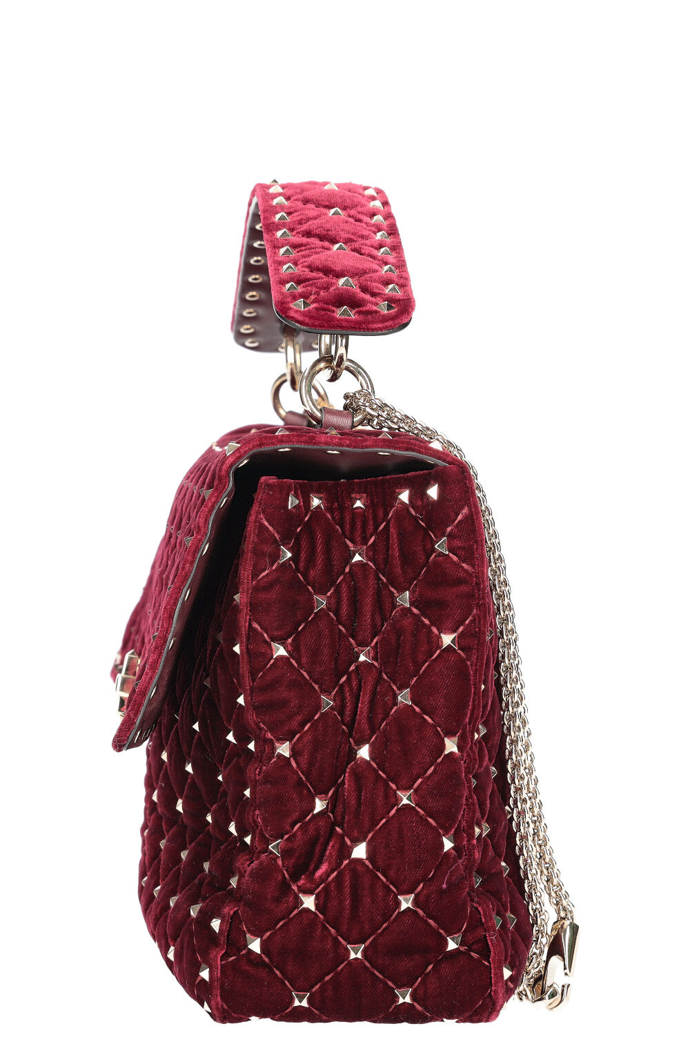 VALENTINO Spike Rockstud Top Handle Bag Velvet Red