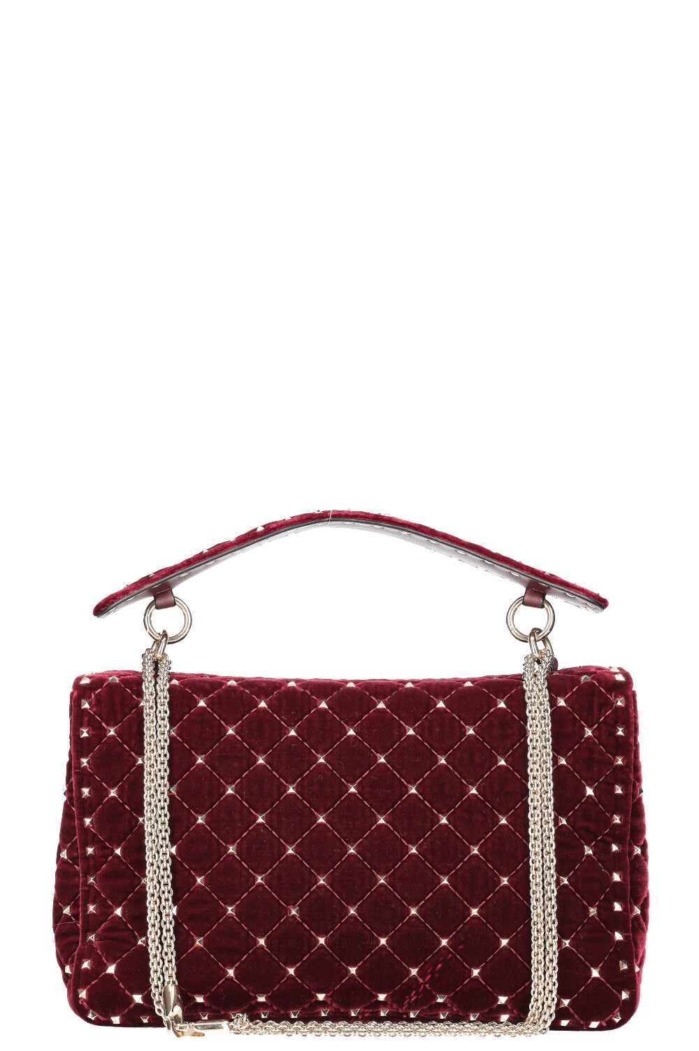 VALENTINO Spike Rockstud Top Handle Bag Velvet Red