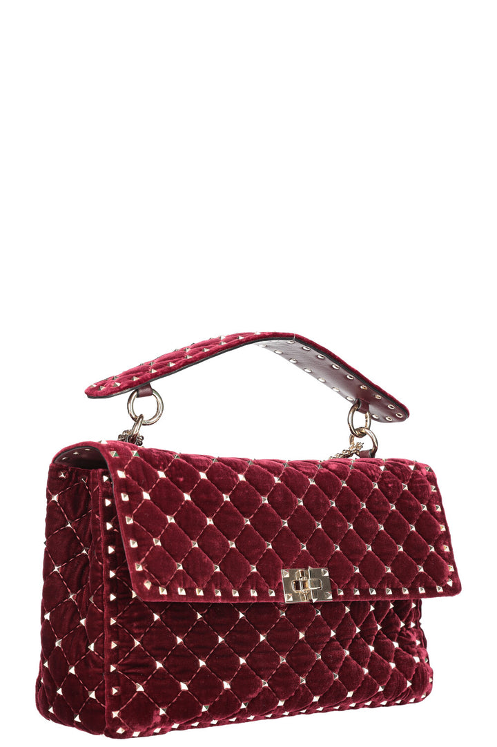 VALENTINO Spike Rockstud Top Handle Bag Velvet Red