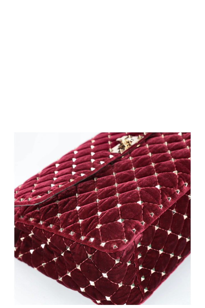 VALENTINO Spike Rockstud Top Handle Bag Velvet Red