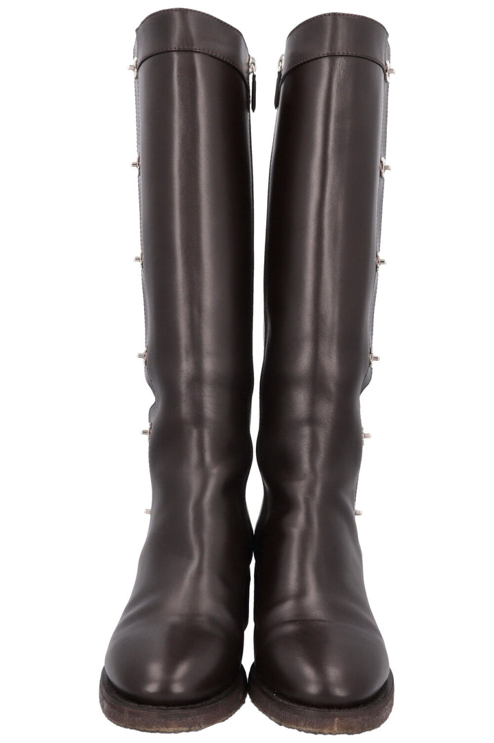 CHANEL Turnlock CC Knee High Boots Brown