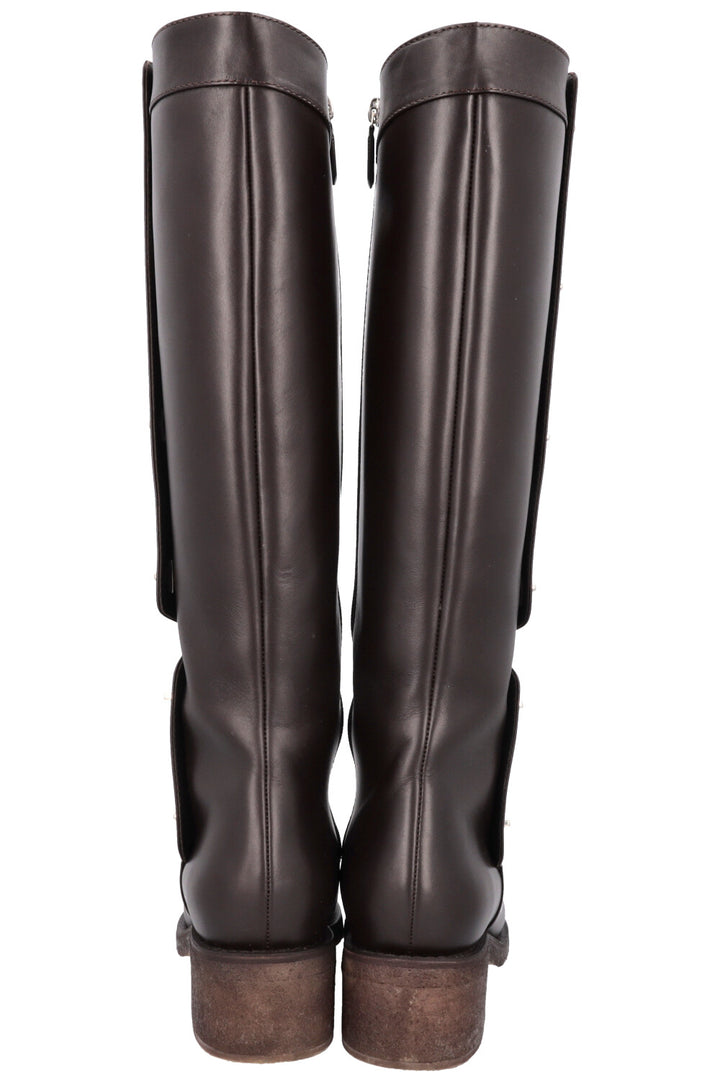 CHANEL Turnlock CC Knee High Boots Brown