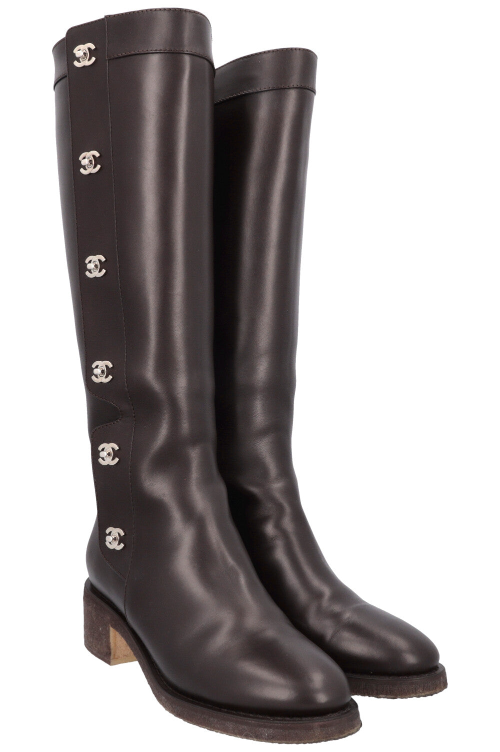 CHANEL Turnlock CC Knee High Boots Brown