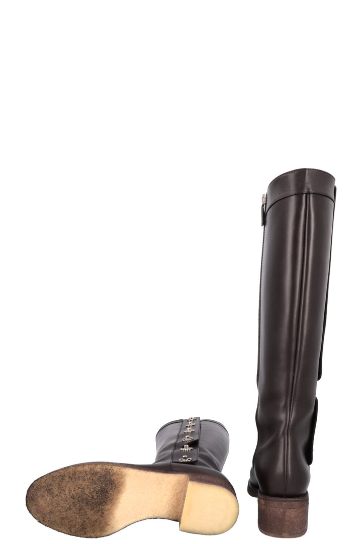 CHANEL Turnlock CC Knee High Boots Brown