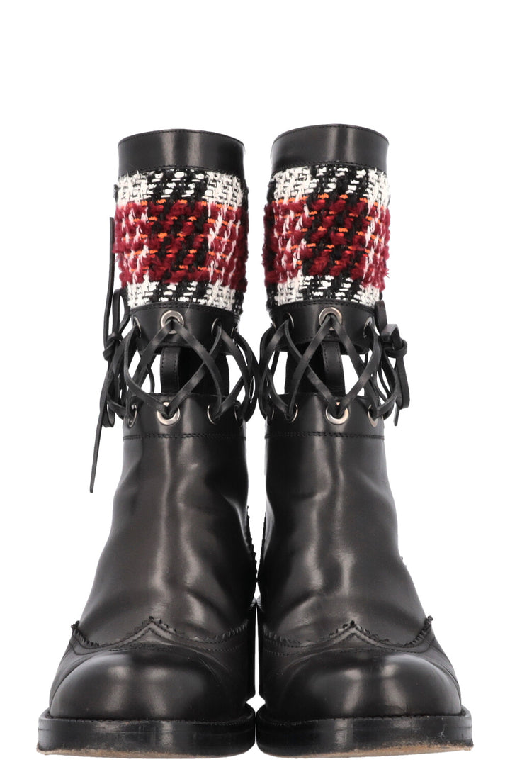 CHANEL 2016 CC Cut Out Tweed Mid Calf Boots Black