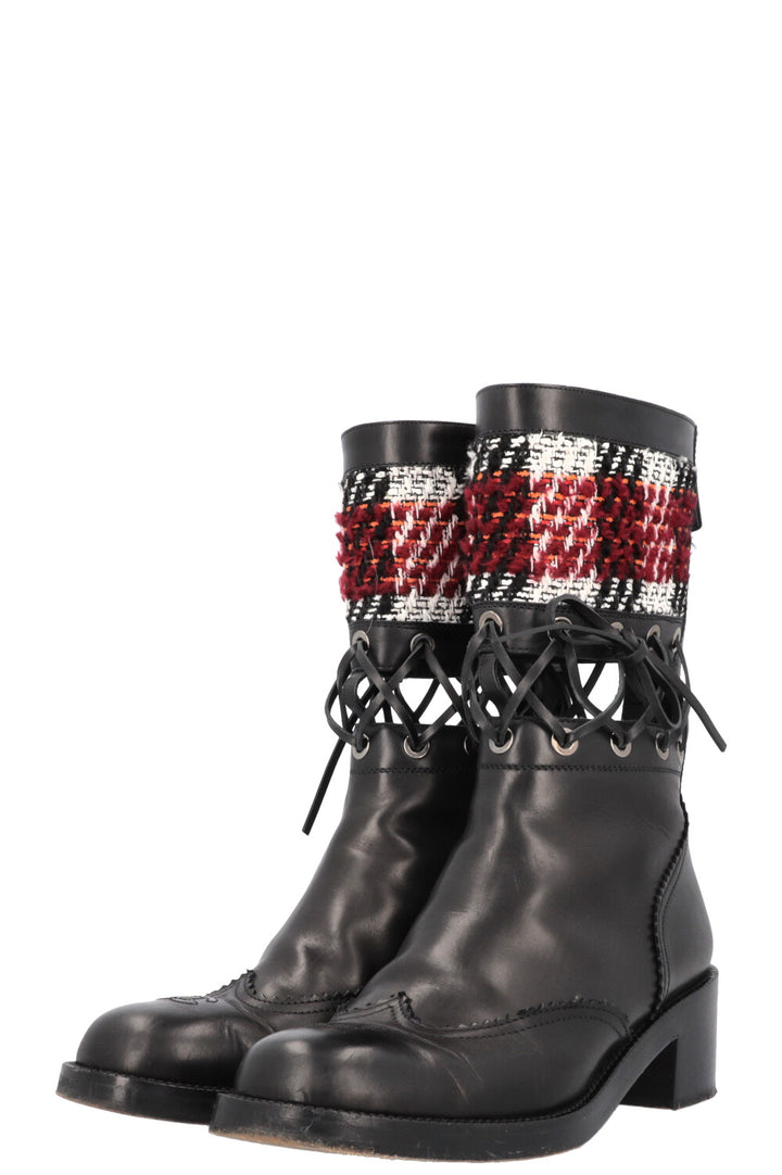 CHANEL 2016 CC Cut Out Tweed Mid Calf Boots Black
