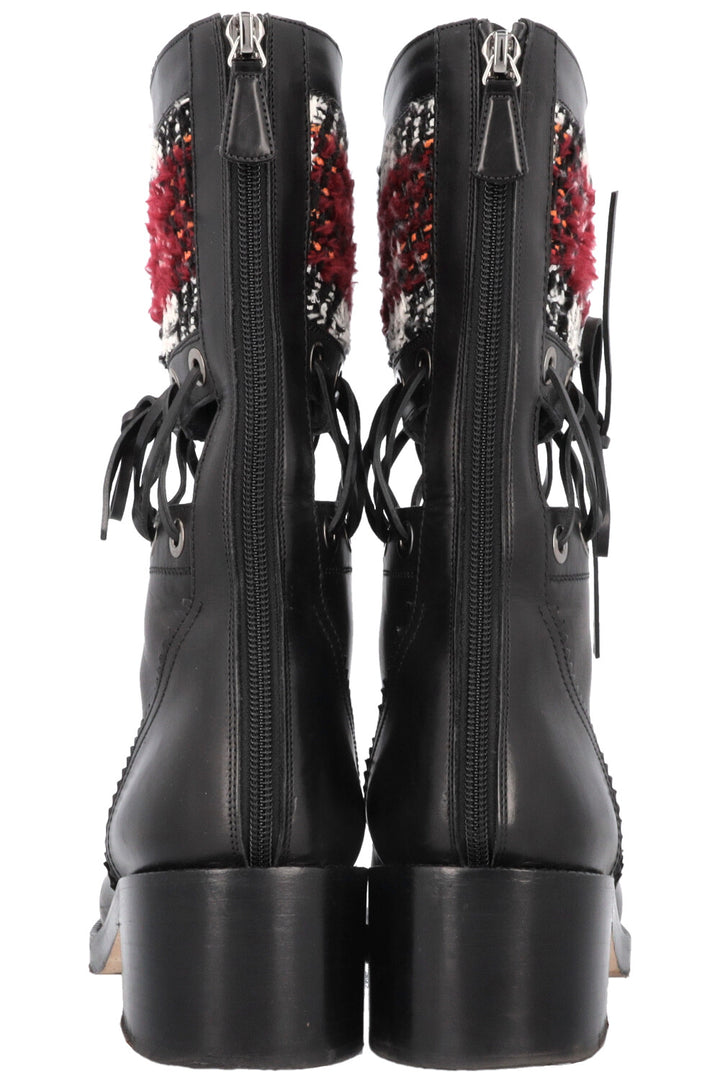 CHANEL 2016 CC Cut Out Tweed Mid Calf Boots Black