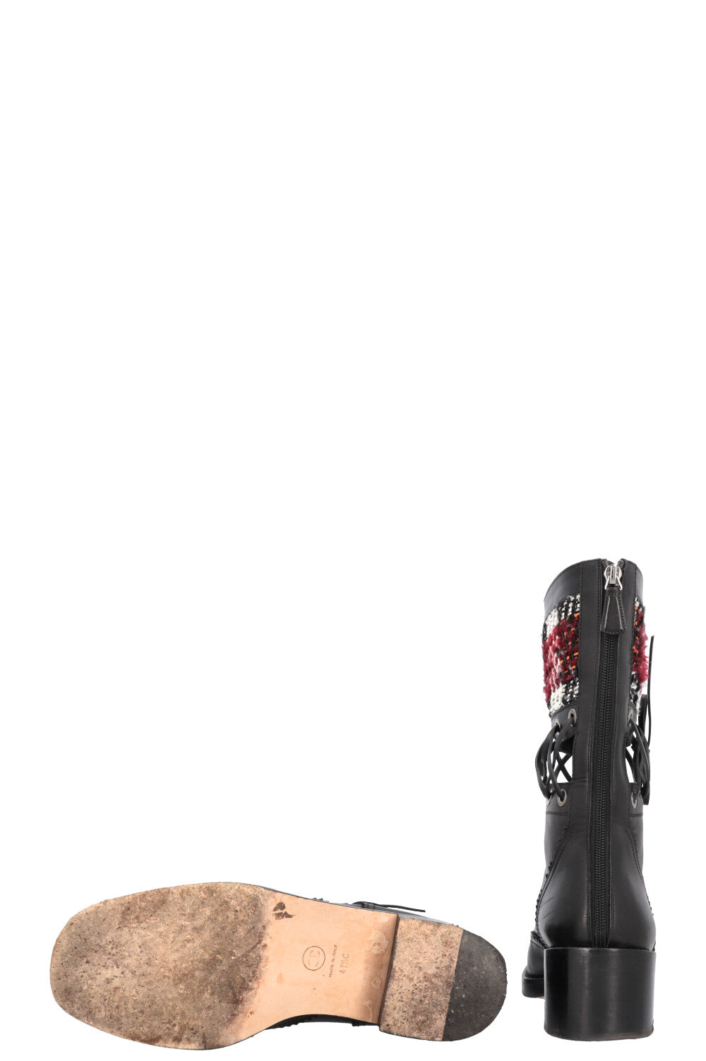 CHANEL 2016 CC Cut Out Tweed Mid Calf Boots Black