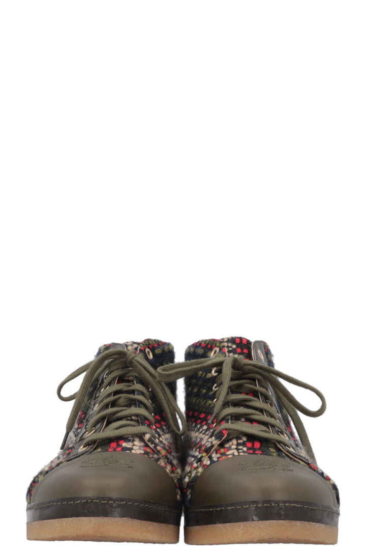 CHANEL 2015 Salzburg Tweed Ankle Boots Green