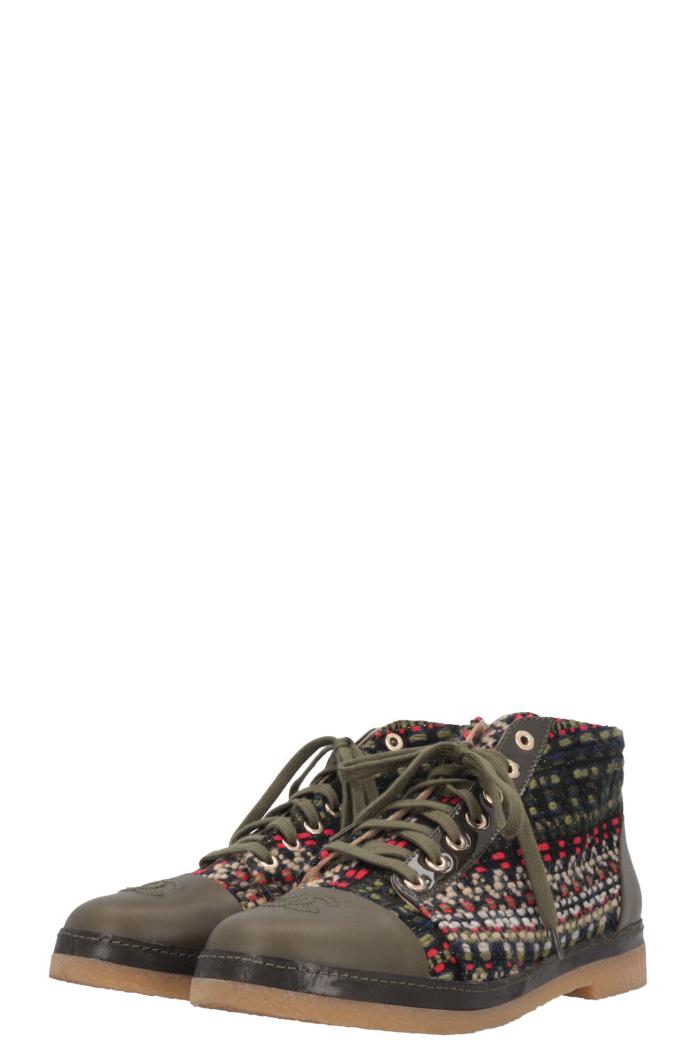 CHANEL 2015 Salzburg Tweed Ankle Boots Green
