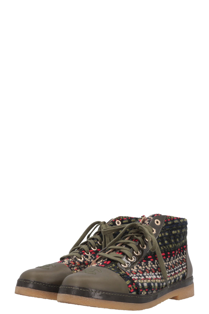 CHANEL 2015 Salzburg Tweed Ankle Boots Green