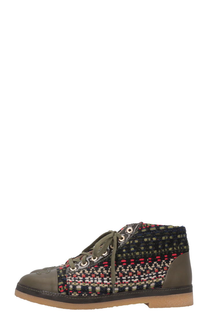 CHANEL 2015 Salzburg Tweed Ankle Boots Green