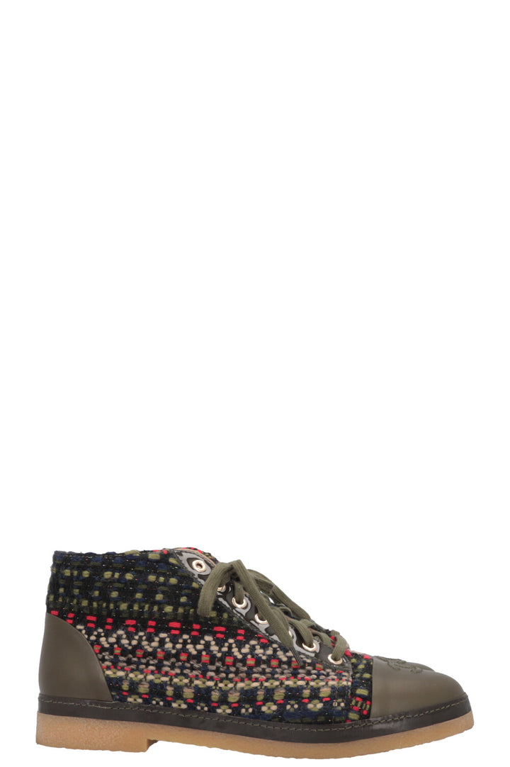 CHANEL 2015 Salzburg Tweed Ankle Boots Green