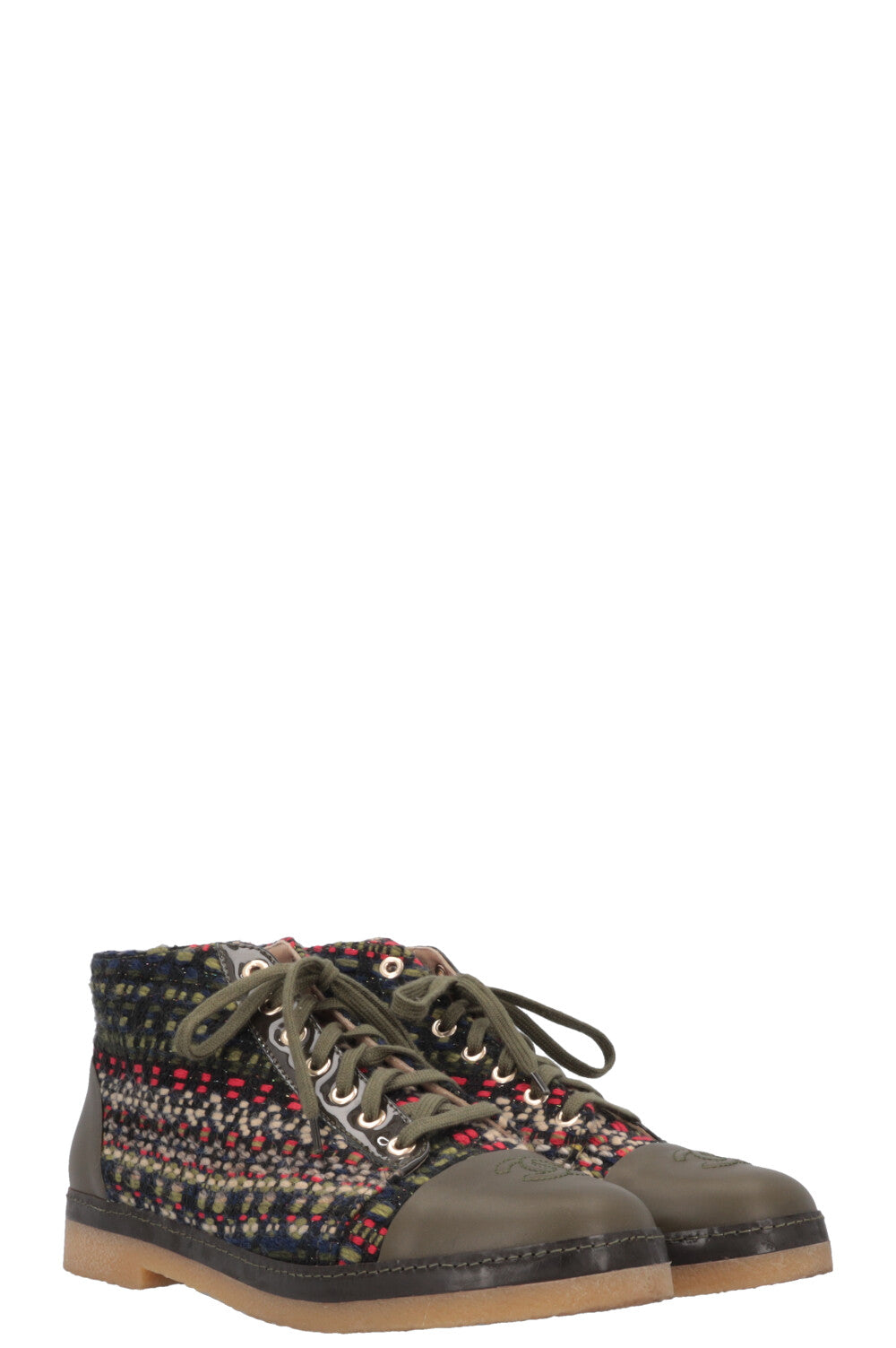 CHANEL 2015 Salzburg Tweed Ankle Boots Green