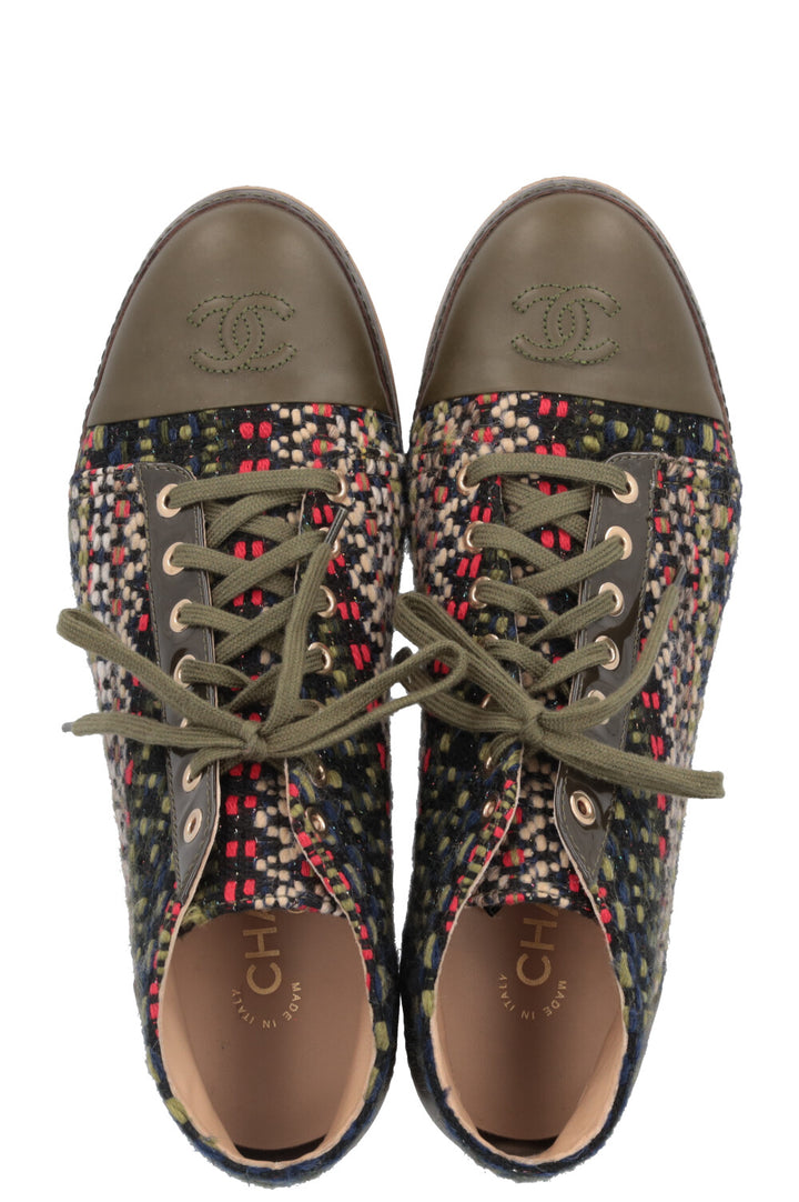 CHANEL 2015 Salzburg Tweed Ankle Boots Green