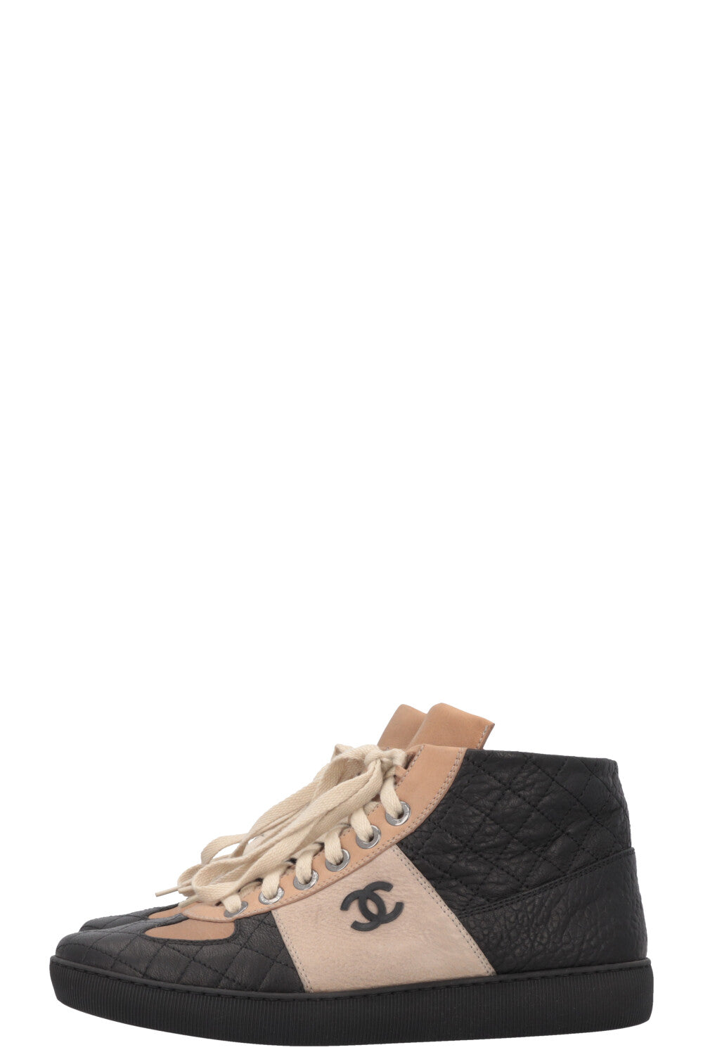 CHANEL CC High Top Sneakers Nubuck Beige Black