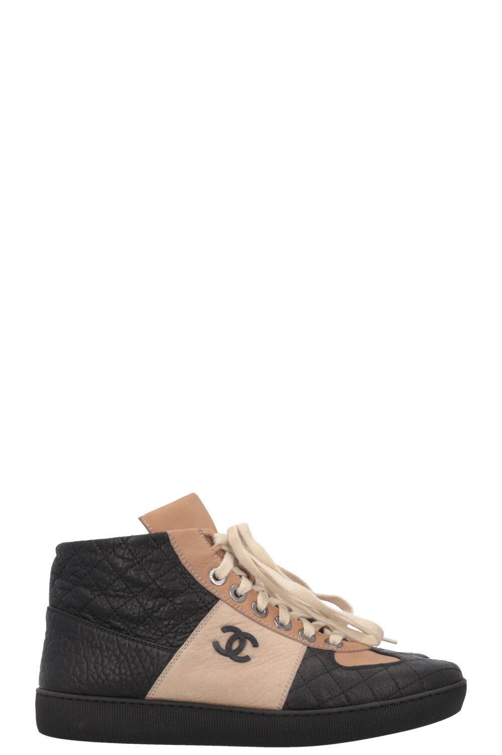 CHANEL CC High Top Sneakers Nubuck Beige Black